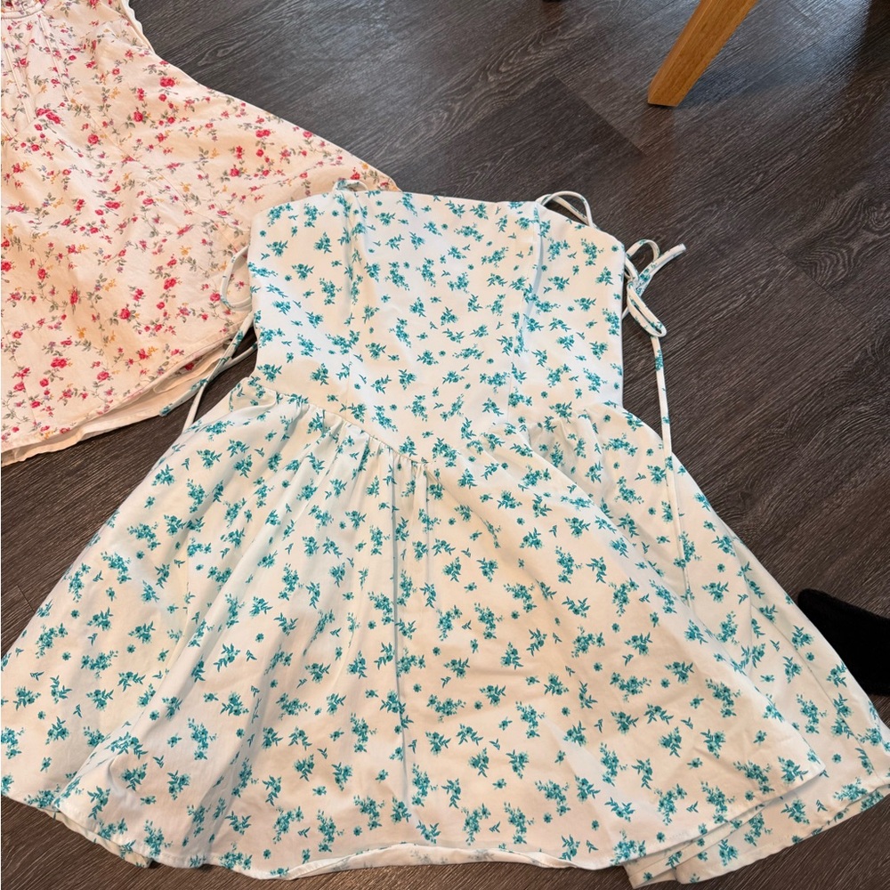 Zara White and Blue Floral Mini Dress